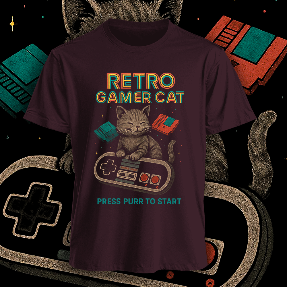 Polera Retro Gamer Cat Hombre