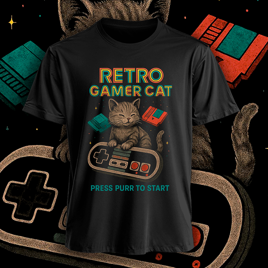 Polera Retro Gamer Cat Hombre