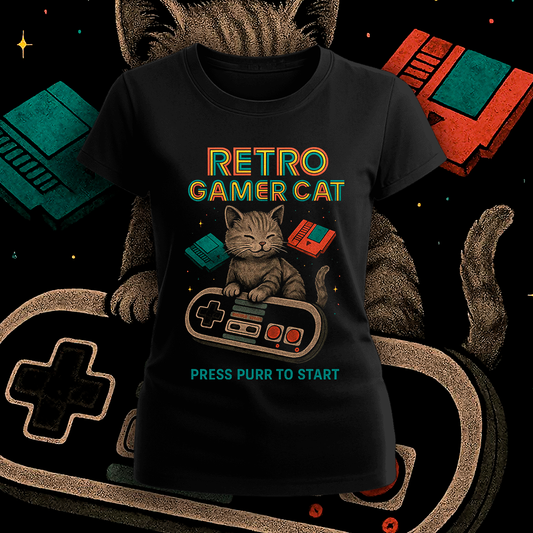 Polera Retro Gamer Cat Mujer
