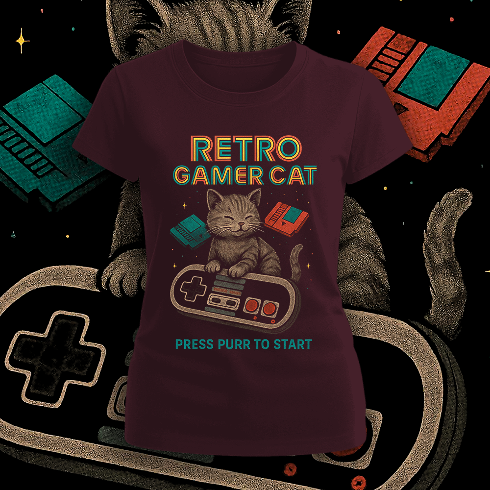 Polera Retro Gamer Cat Mujer